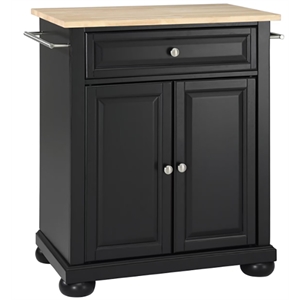 Catania Modern Natural Wood Top Portable Kitchen Island in Black