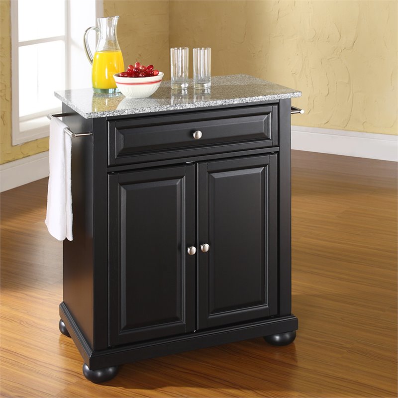 Catania Modern Gray Granite Top Portable Kitchen Island in Black