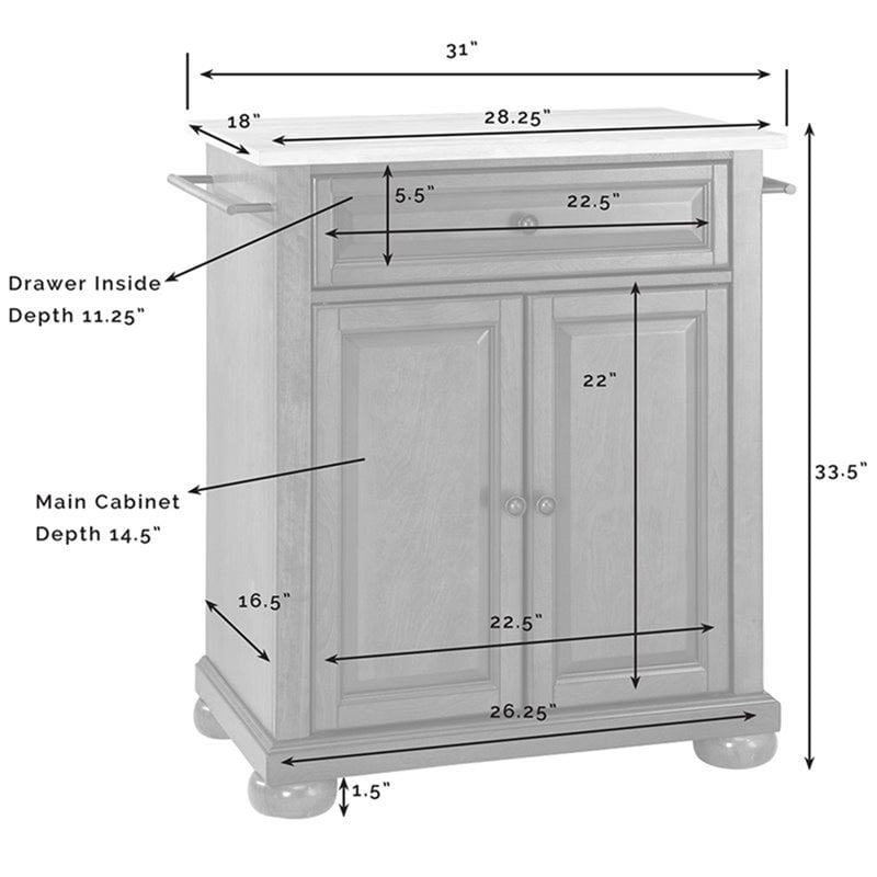 Catania Modern Gray Granite Top Portable Kitchen Island in Black