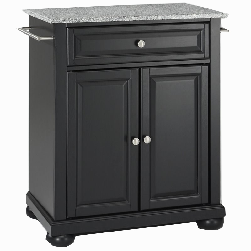 Catania Modern Gray Granite Top Portable Kitchen Island in Black