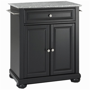 Catania Modern Gray Granite Top Portable Kitchen Island in Black