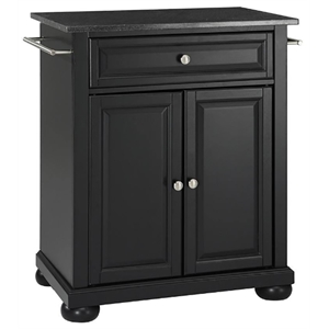 Catania Modern Black Granite Top Portable Kitchen Island in Black