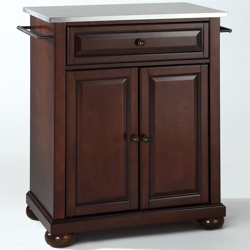 Catania Modern Stainless Steel Top Portable Kitchen Island in Mahogany