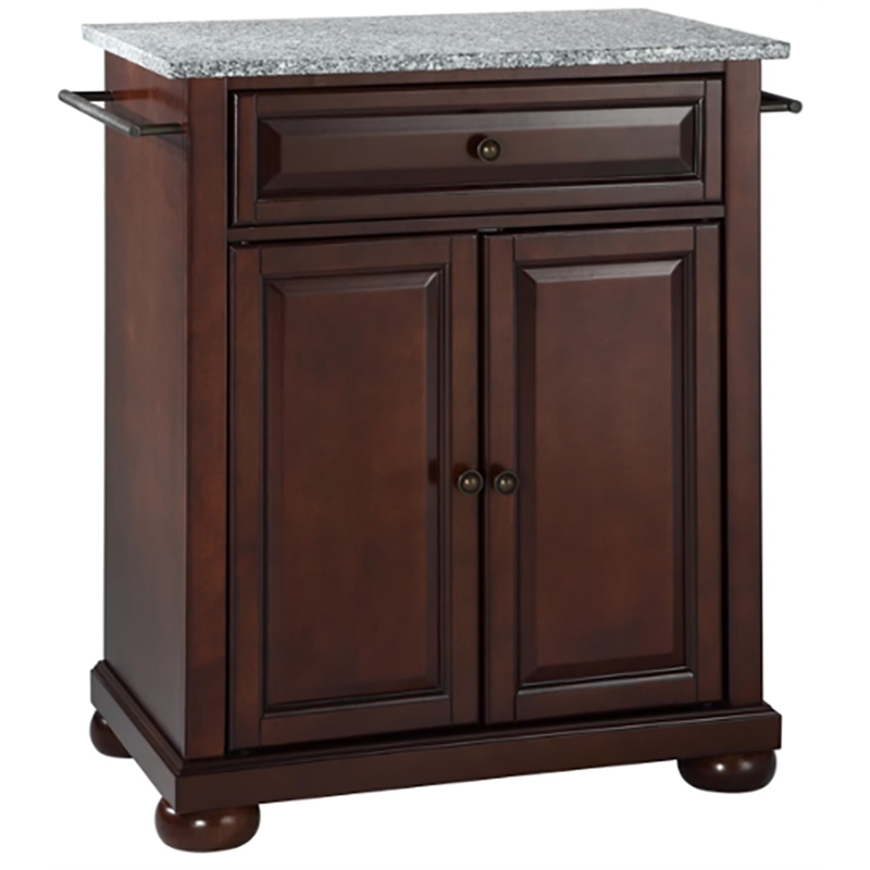 Catania Modern Gray Granite Top Portable Kitchen Island in Mahogany
