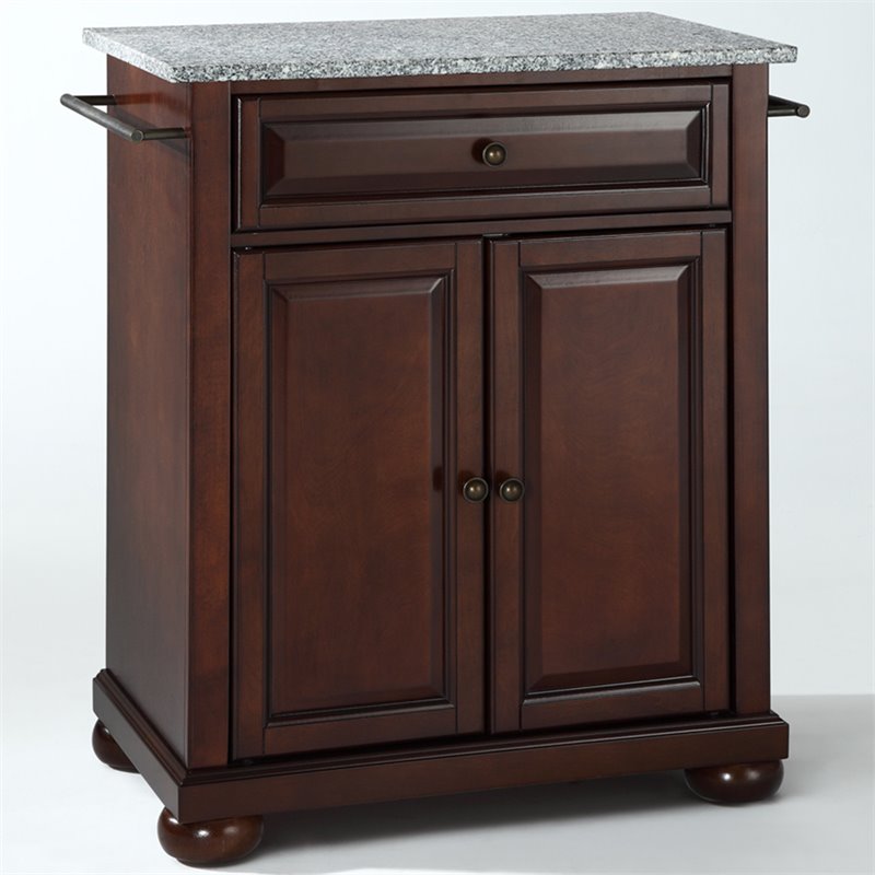 Catania Modern Gray Granite Top Portable Kitchen Island in Mahogany