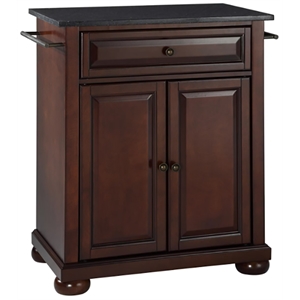 Catania Modern Black Granite Top Portable Kitchen Island in Mahogany