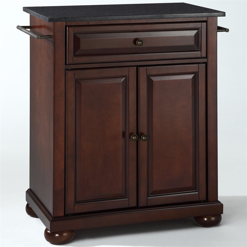 Catania Modern Black Granite Top Portable Kitchen Island in Mahogany