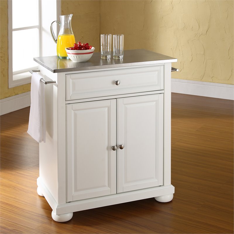 Catania Modern Stainless Steel Top Portable Kitchen Island in White
