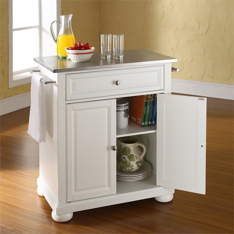 Catania Modern Stainless Steel Top Portable Kitchen Island in White