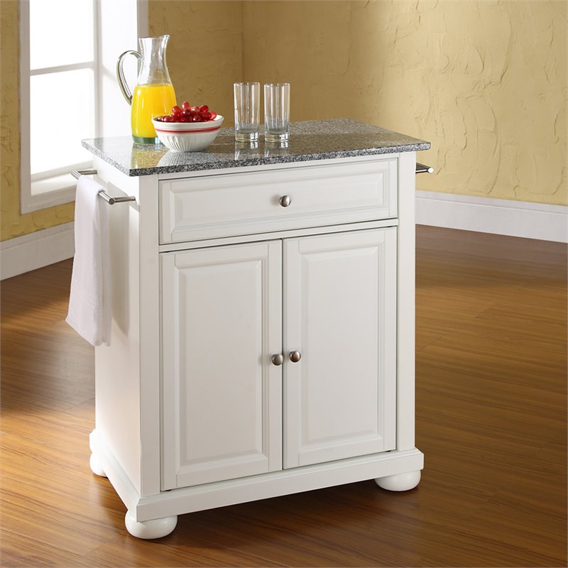 Catania Modern Gray Granite Top Portable Kitchen Island in White