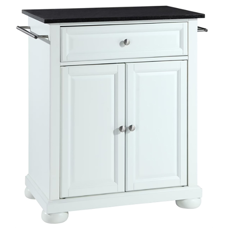 Catania Modern Black Granite Top Portable Kitchen Island in White