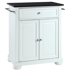 Catania Modern Black Granite Top Portable Kitchen Island in White