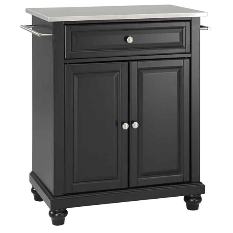 Catania Modern Stainless Steel Top Portable Kitchen Island in Black
