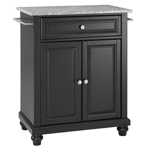 Catania Modern Gray Granite Top Portable Kitchen Island in Black