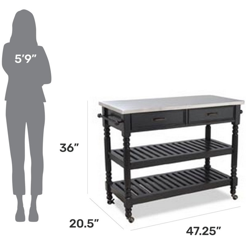 Catania Modern / Contemporary General Line Wood Rolling Kitchen Cart in Black