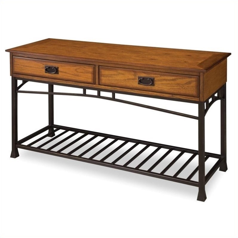 Catania 2-Drawer Modern Wood Console Table in Distressed Oak