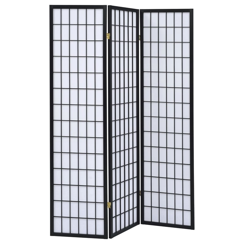 Catania Modern / Contemporary Wood Three Panels Screen Room Divider in Black