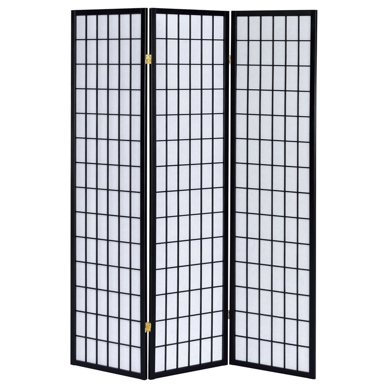 Catania Modern / Contemporary Wood Three Panels Screen Room Divider in Black