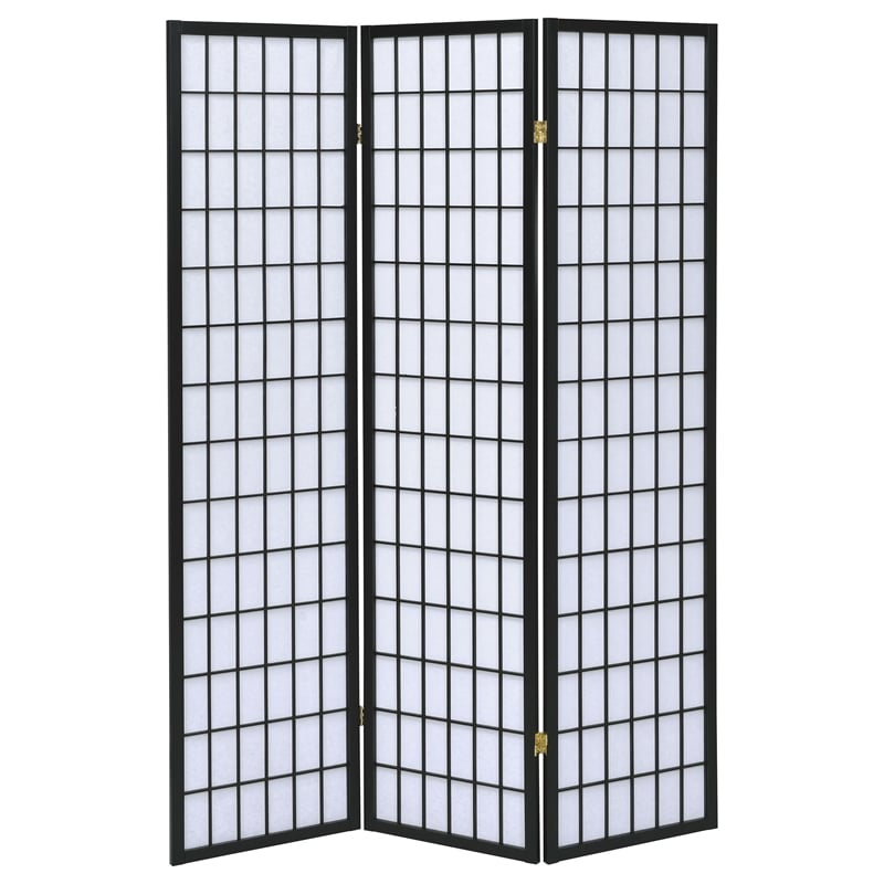 Catania Modern / Contemporary Wood Three Panels Screen Room Divider in Black