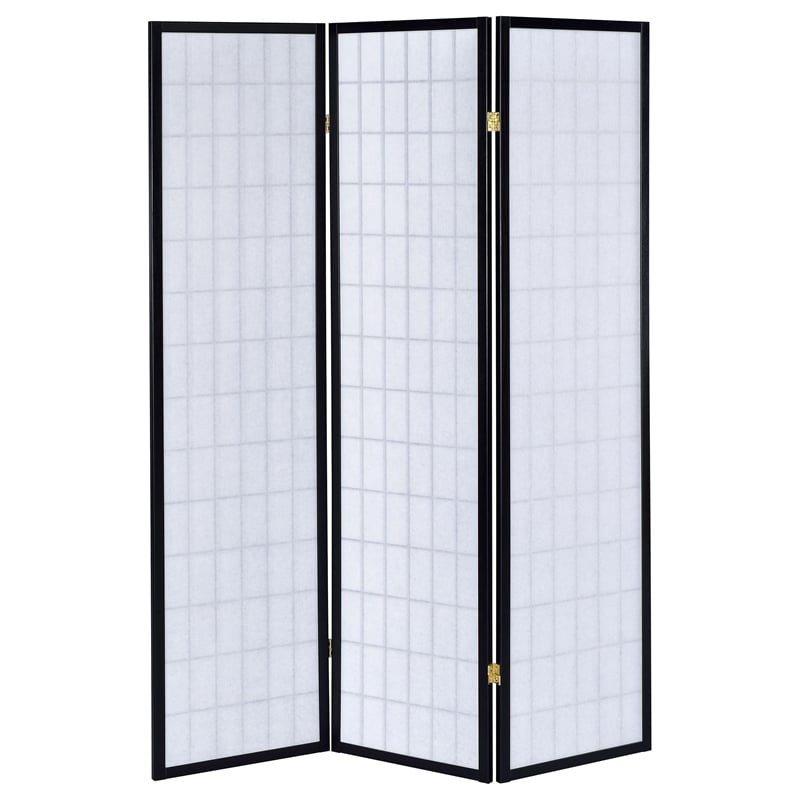 Catania Modern / Contemporary Wood Three Panels Screen Room Divider in Black