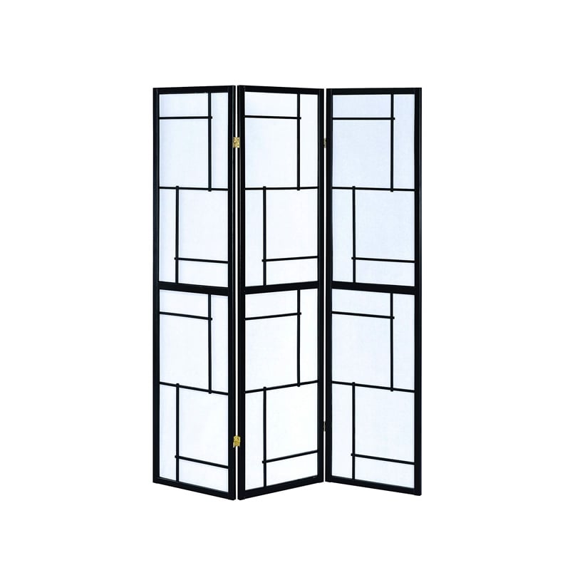 Catania Modern Wood Three Panels Folding Screen Room Divider in Black