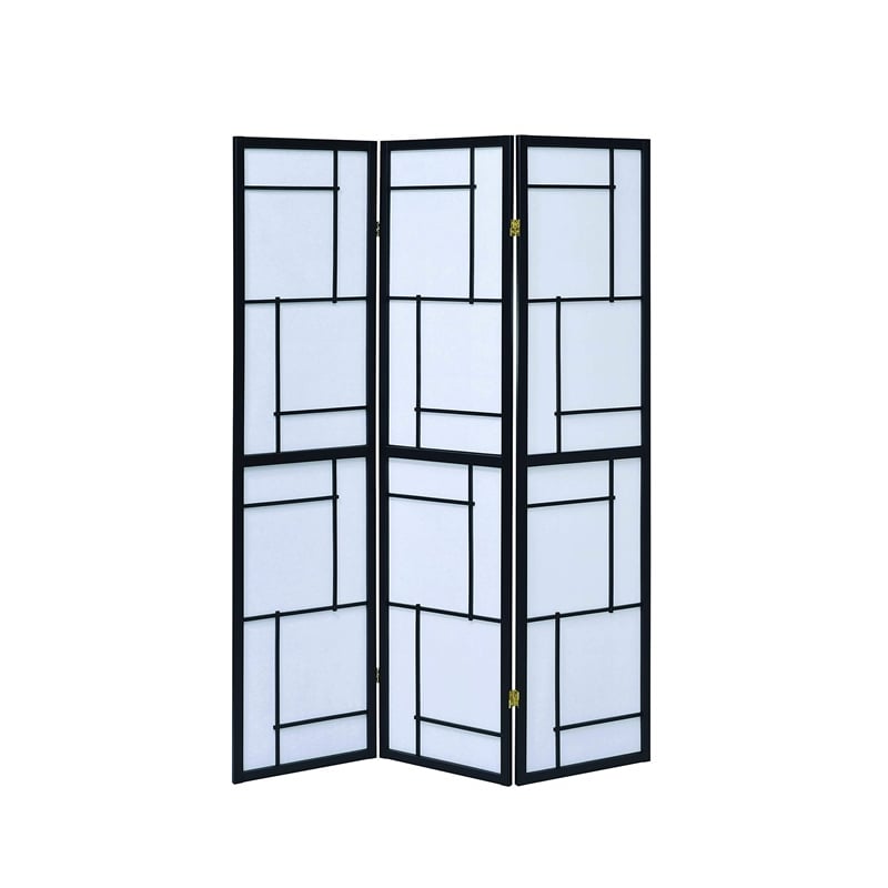 Catania Modern Wood Three Panels Folding Screen Room Divider in Black