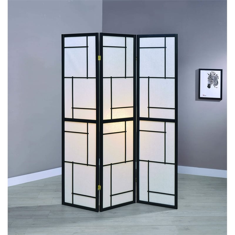 Catania Modern Wood Three Panels Folding Screen Room Divider in Black