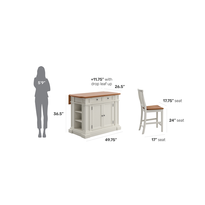 Catania Modern / Contemporary Wood Kitchen Island Set in Off White