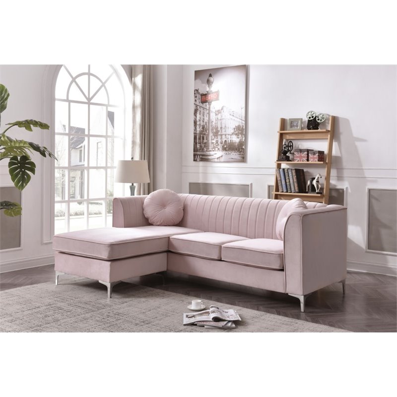 Catania Modern / Contemporary Velvet Sofa Chaise in Pink Finish