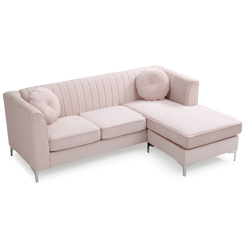 Catania Modern / Contemporary Velvet Sofa Chaise in Pink Finish