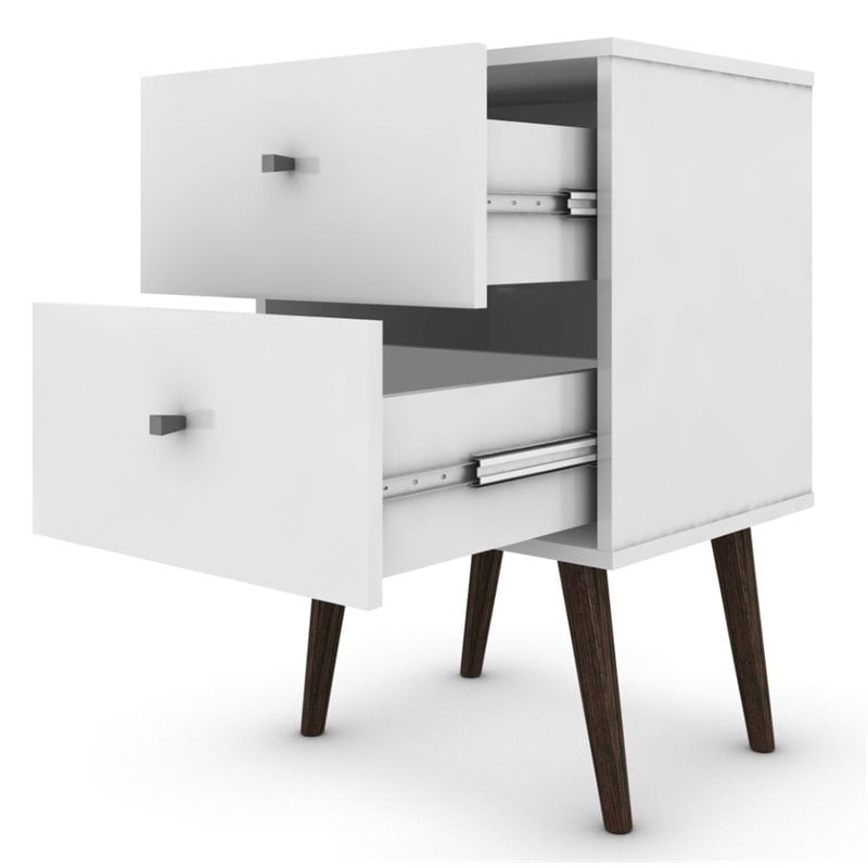 Catania 2-Drawer Mid-Century Solid Wood End Table in White/Brown