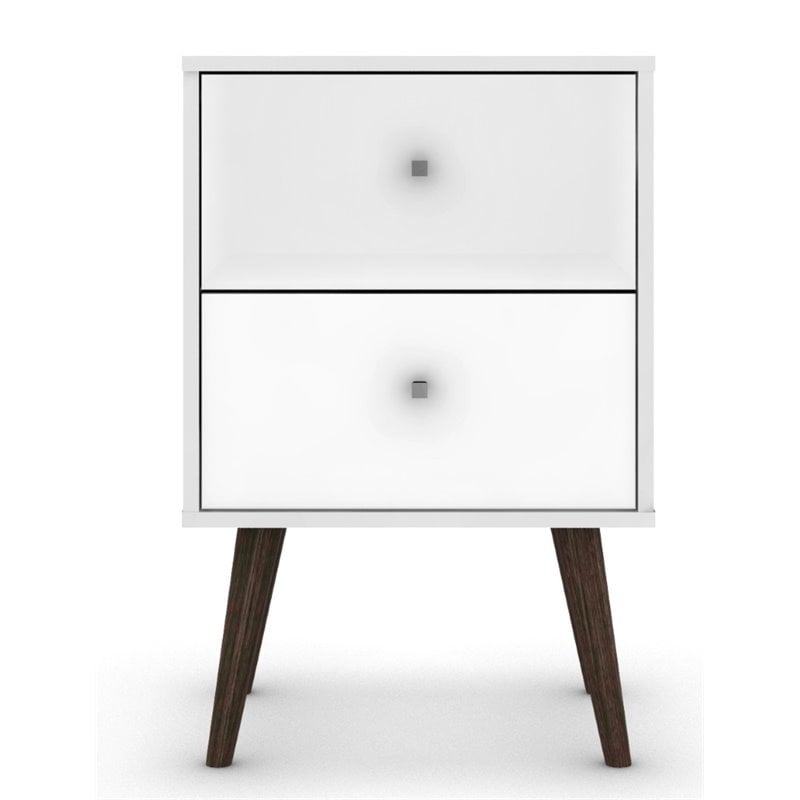 Catania 2-Drawer Mid-Century Solid Wood End Table in White/Brown