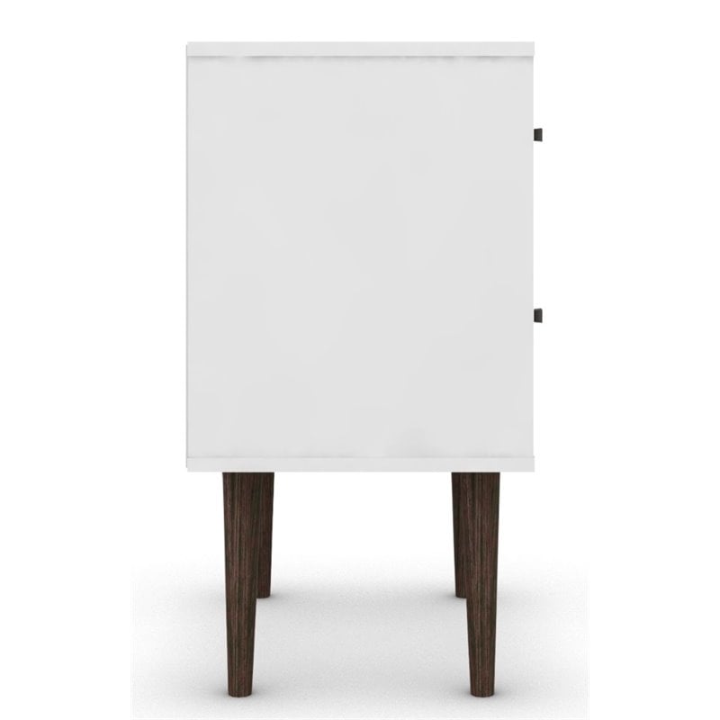 Catania 2-Drawer Mid-Century Solid Wood End Table in White/Brown