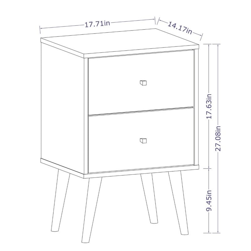Catania 2-Drawer Mid-Century Solid Wood End Table in White/Brown