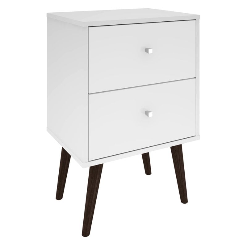 Catania 2-Drawer Mid-Century Solid Wood End Table in White/Brown
