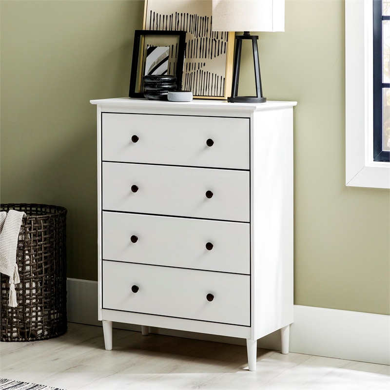 Catania Modern / Contemporary 4 Drawer Solid Wood Dresser in White