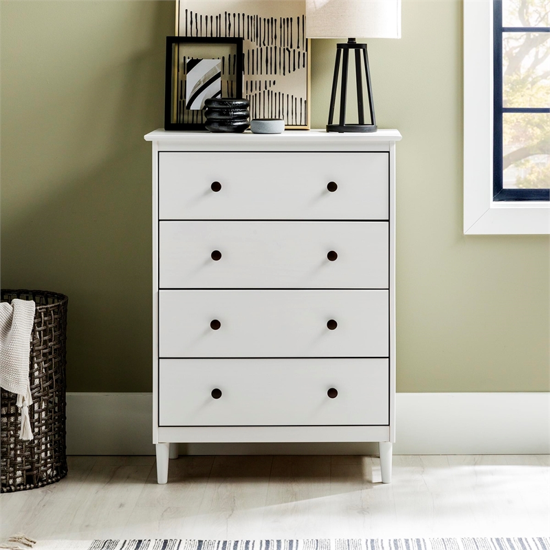 Catania Modern / Contemporary 4 Drawer Solid Wood Dresser in White