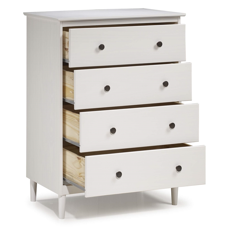 Catania Modern / Contemporary 4 Drawer Solid Wood Dresser in White