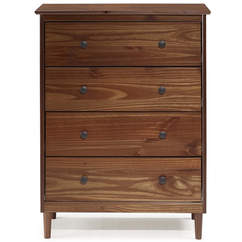 Catania Modern / Contemporary 4 Drawer Solid Wood Dresser in Walnut