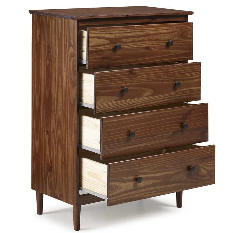 Catania Modern / Contemporary 4 Drawer Solid Wood Dresser in Walnut
