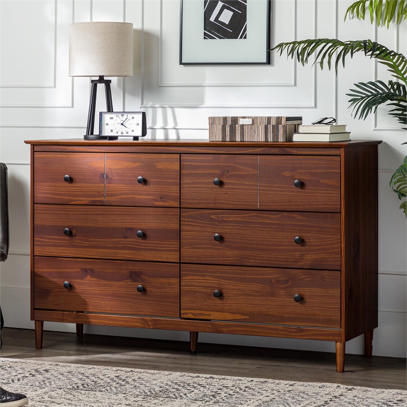 Catania Modern / Contemporary 6 Drawer Solid Wood Dresser in Walnut