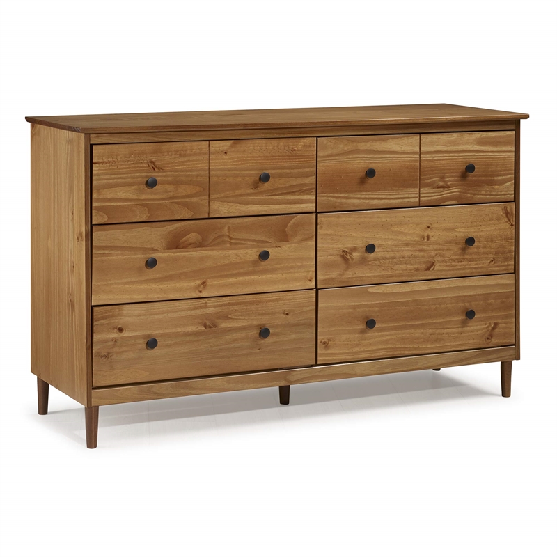 Catania Modern / Contemporary 6 Drawer Solid Wood Dresser in Caramel