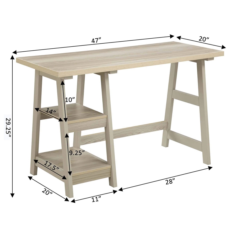 Catania Modern / Contemporary Trestle Desk in Weathered White Wood Finish