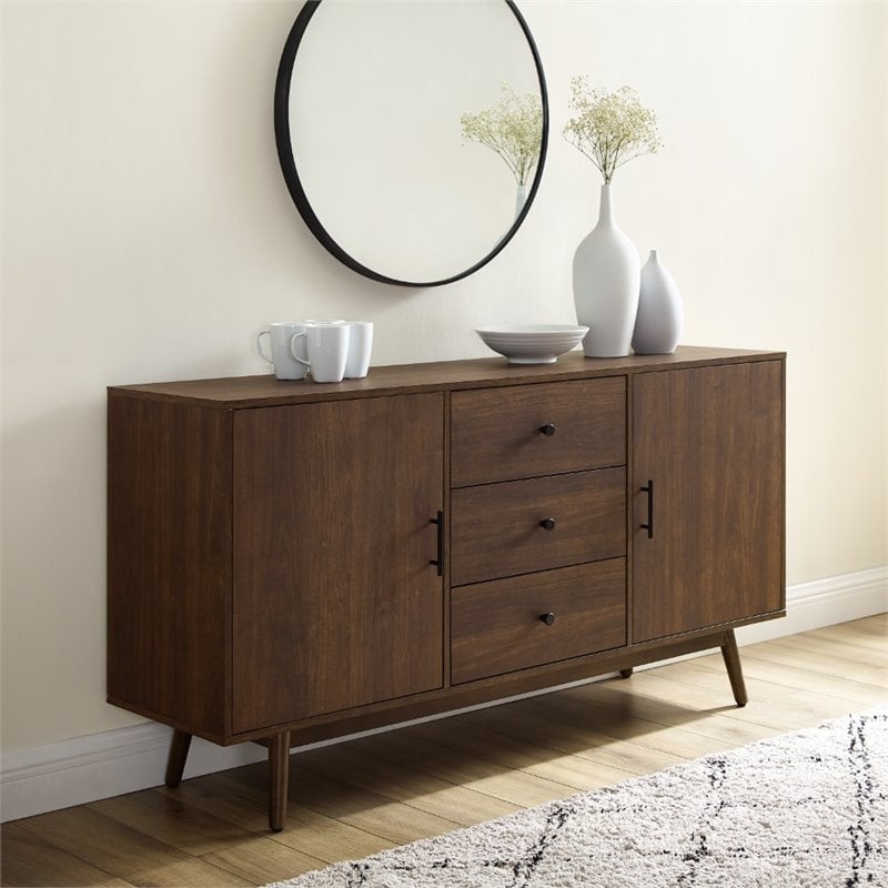 Catania 3-Drawer Mid-Century Wood Sideboard Buffet Cabinet in Brown