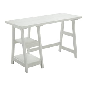 Catania Modern Trestle Desk with Shelves in White Wood Finish