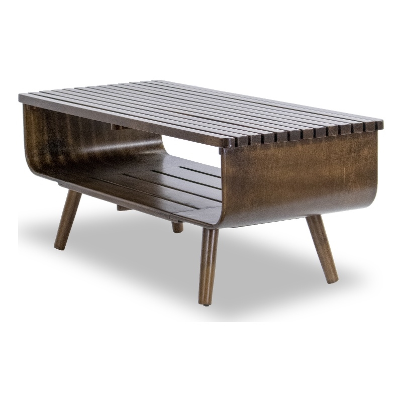 Catania Mid-Century Modern Rectangular Solid Wood Coffee Table in Brown