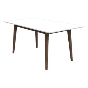 Catania 63&quot Rectangle Solid Wood White Top Dining Table with Walnut Legs