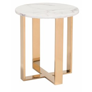 brika home faux marble top end table in stone and gold