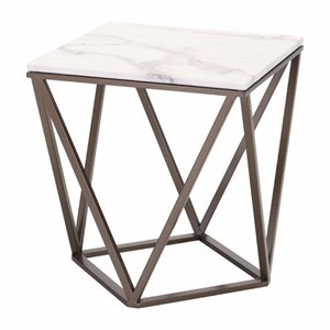 brika home faux marble top end table in stone and antique brass