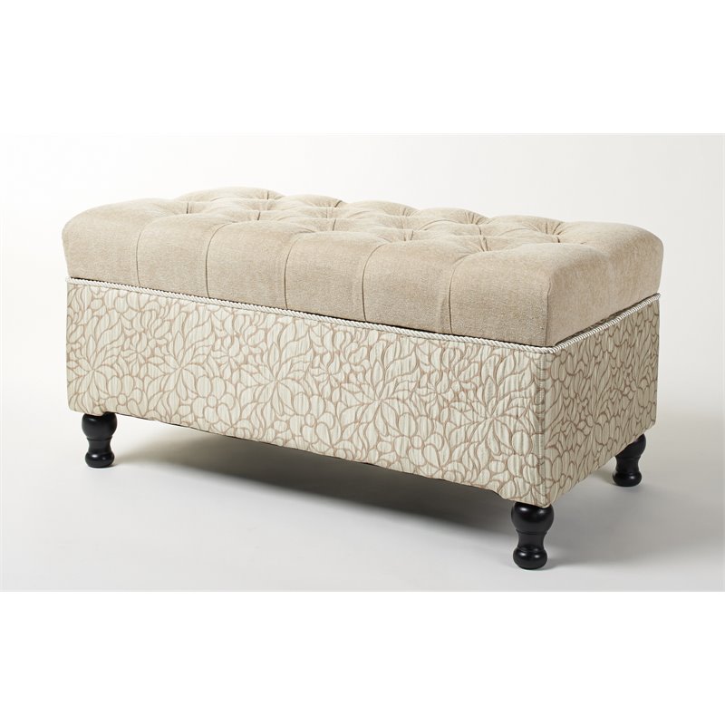 tufted entryway storage bench in parchment